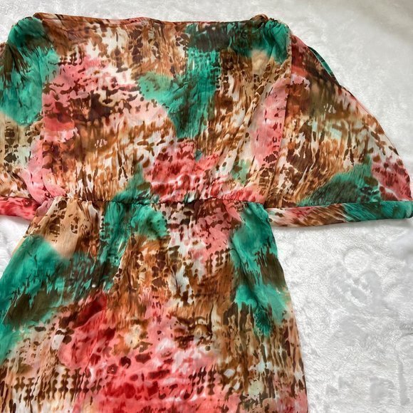 Bisou Bisou Women's Multicolored Sheer Empire Waist Open Arm Swimsuit Cover L - Picture 6 of 11